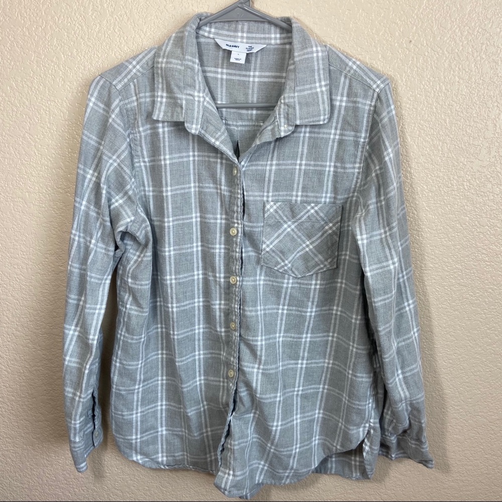 Old Navy Grey Plaid Long Sleeve Button Up